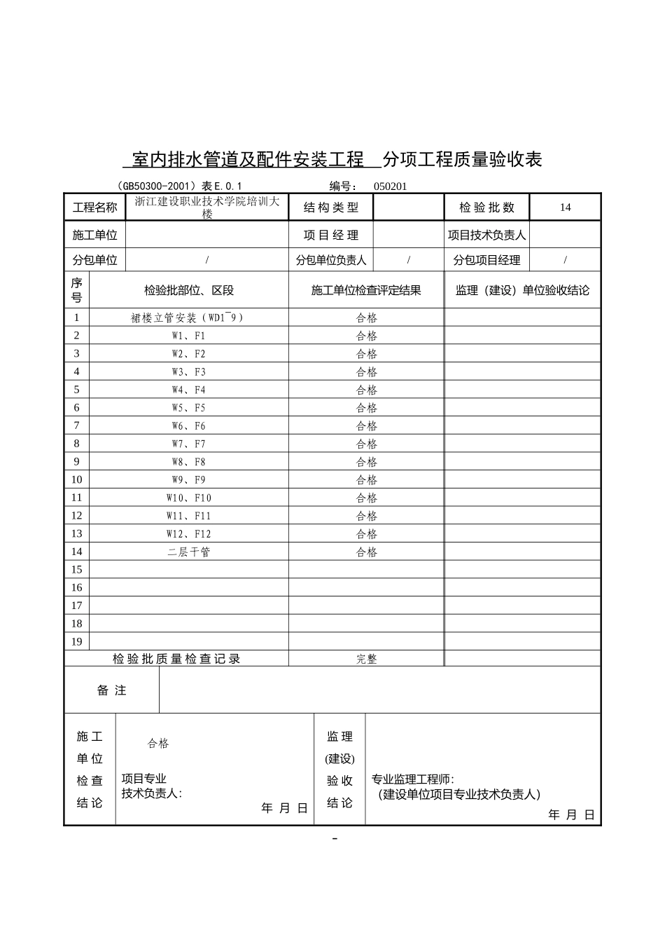 室内排水管道及配件安装工程检验批质量验收记录_第2页