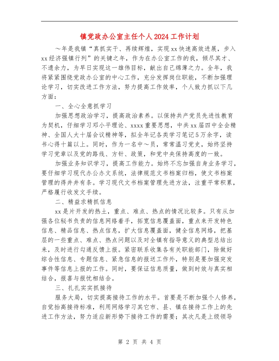 镇党政办公室主任个人2024工作计划_第2页
