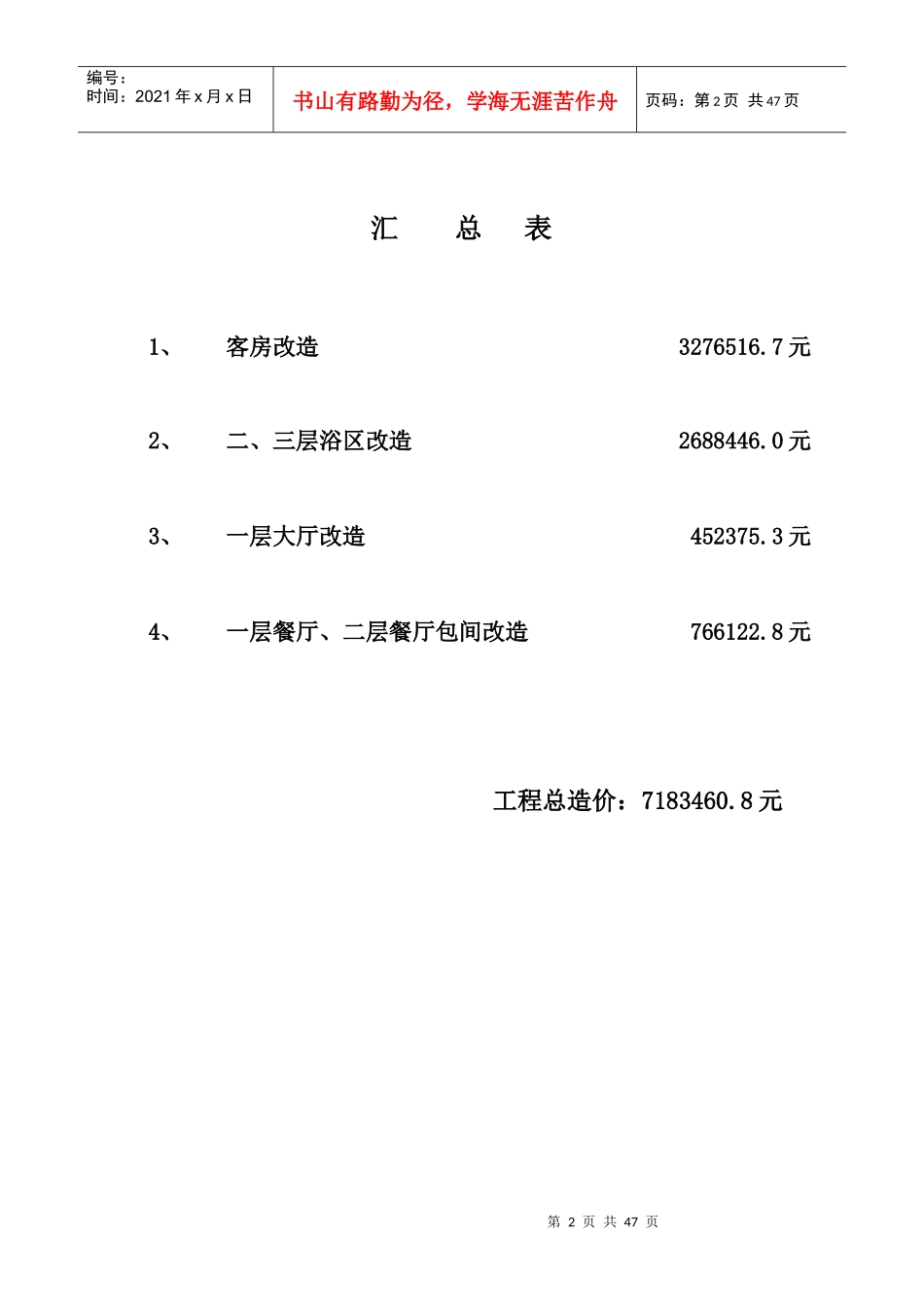 寿阳博大酒店改造工程-预算书_第2页