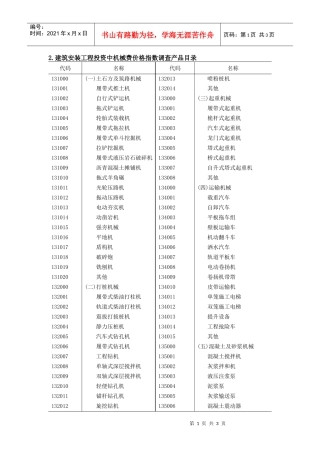 建筑安装工程投资中机械费价格指数调查产品目录-欢迎访问北