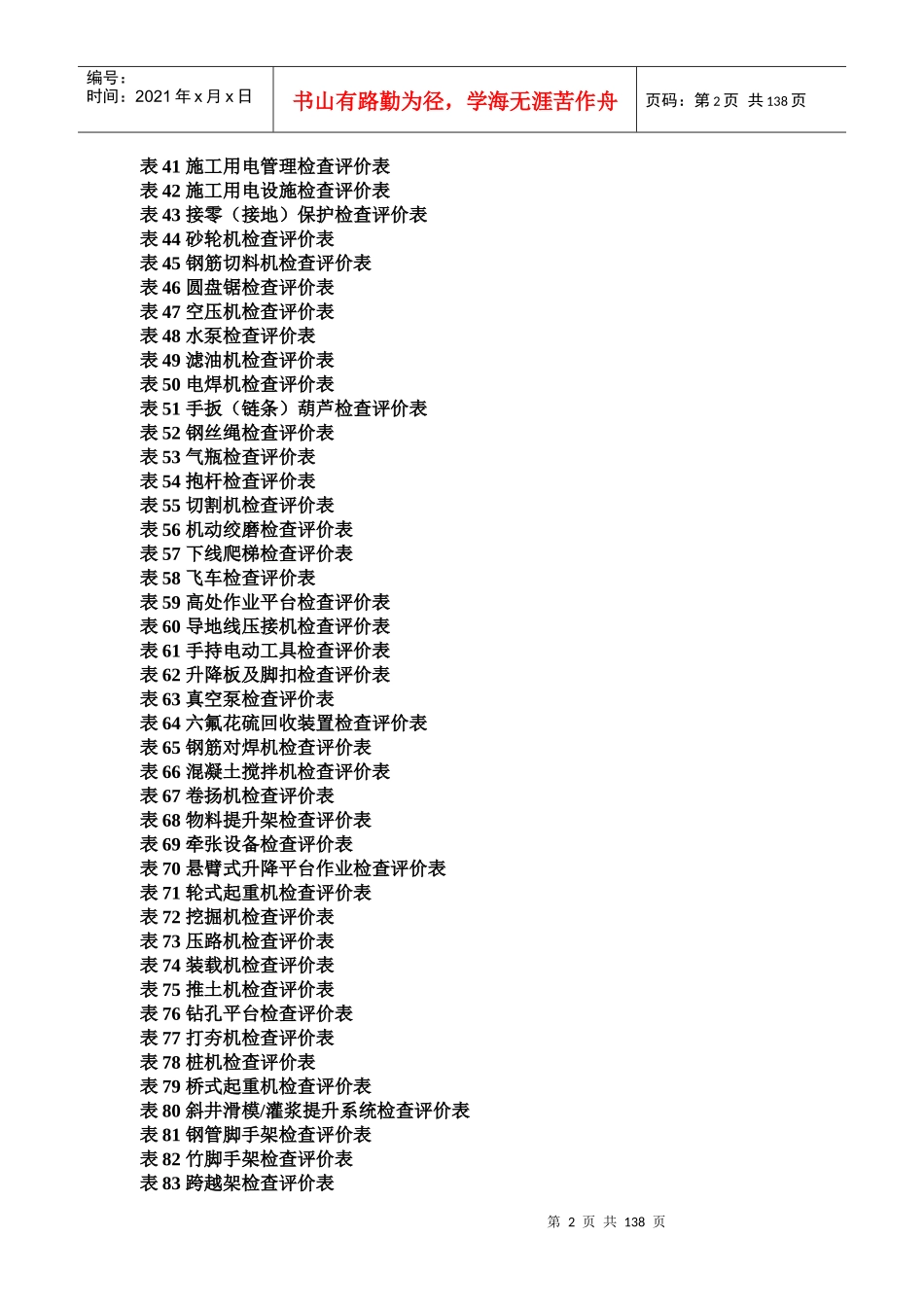 基建工程安全文明施工检查评价标准表式(word版)_第2页