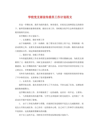 学校党支部宣传委员工作计划范文 