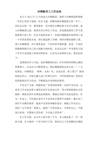 沙钢新员工工作总结