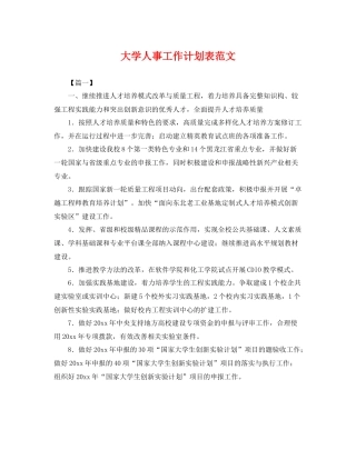 大学人事工作计划表范文 