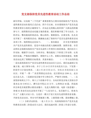 党支部保持党员先进性教育活动工作总结 
