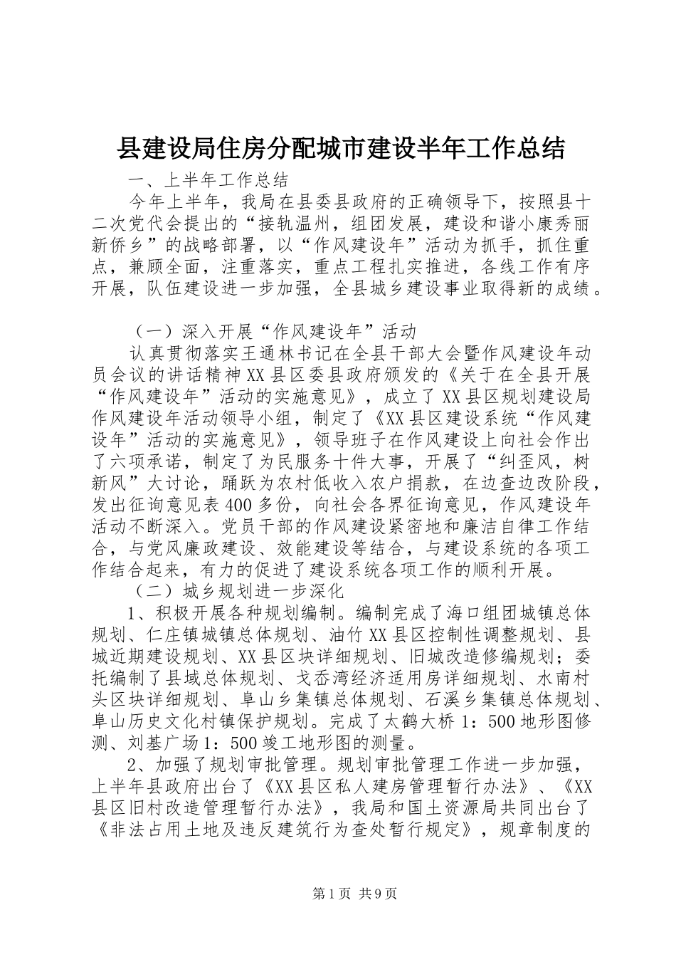 县建设局住房分配城市建设半年工作总结_第1页