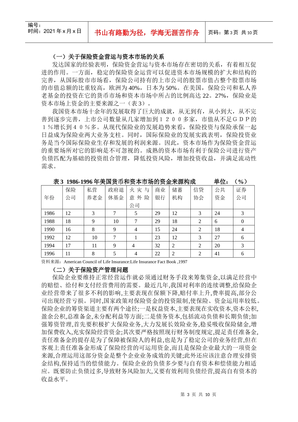 我国保险资金营运问题探讨-我国保险资金营运问题分析_第3页