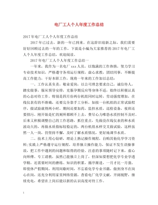 电厂工人个人年度工作总结 
