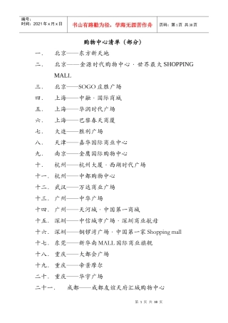 市场零售购物中心清单