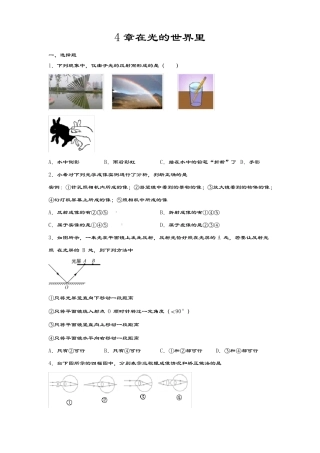 度教科版八年级物理上册一课一测——4章在光的世界里