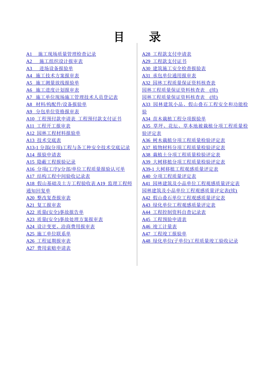 园林工程各类型表格资料汇总_第1页
