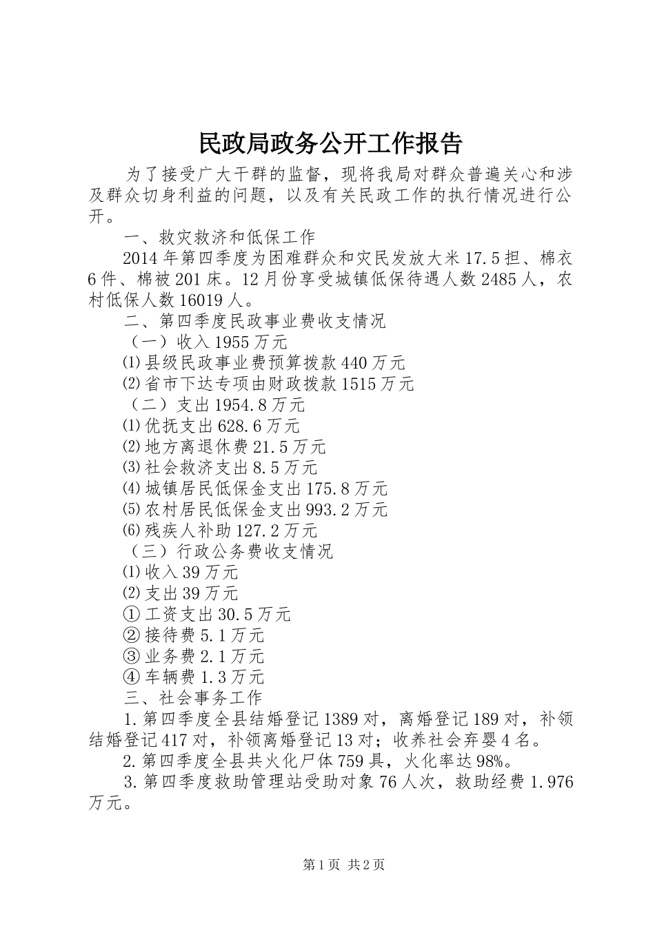 民政局政务公开工作报告_第1页