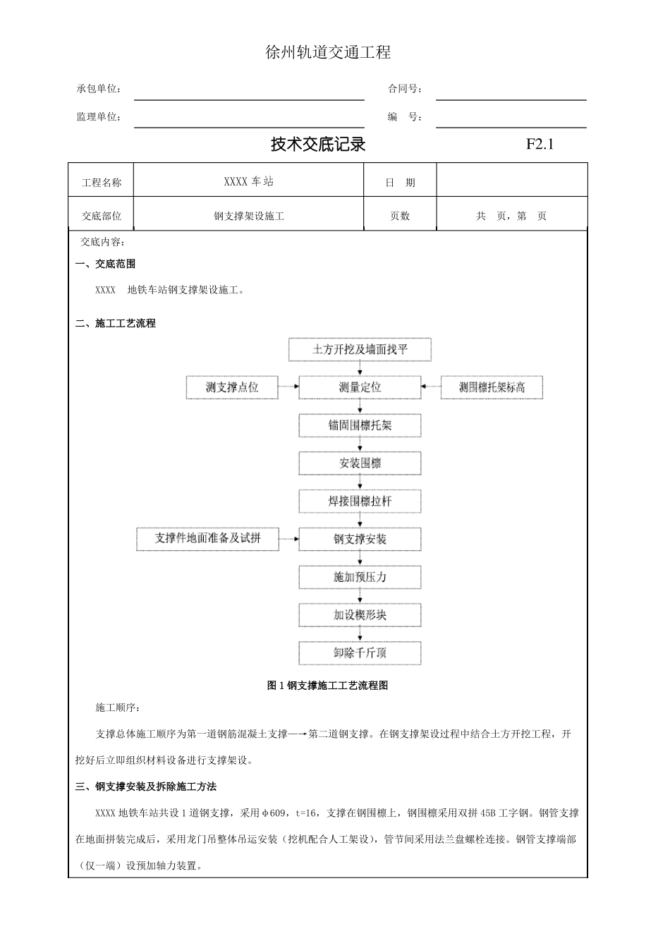 地铁车站钢支撑架设技术交底_第1页