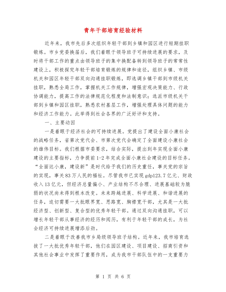 青年干部培养经验材料_第1页
