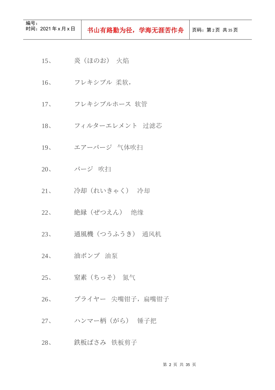 发电厂专用日本语词汇--广东惠州燃气电厂专用单词_第2页