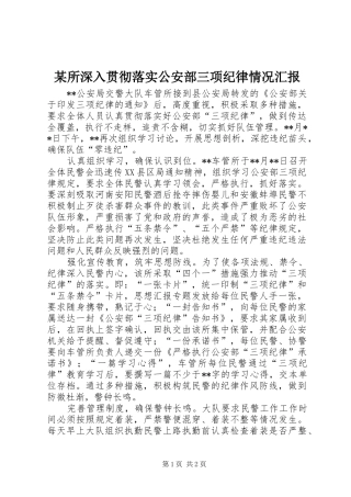 某所深入贯彻落实公安部三项纪律情况汇报