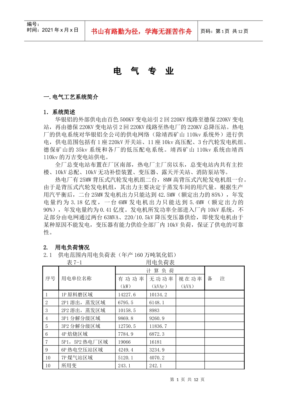 华银铝热电厂_华银铝的外部供电_电气专业_第1页
