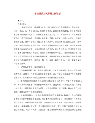 单位新员工试用期工作计划 