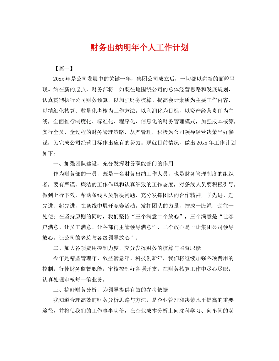 财务出纳明年个人工作计划 _第1页