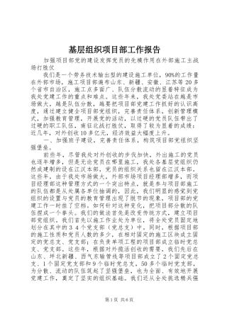 基层组织项目部工作报告