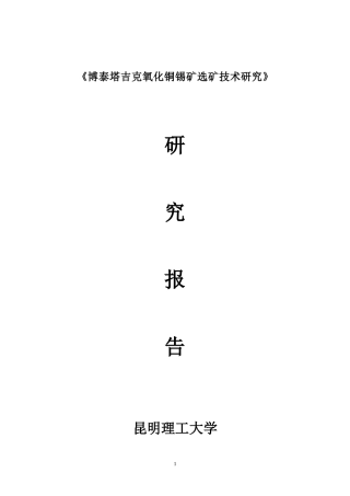 哈萨克斯坦氧化铜锡矿试验报告
