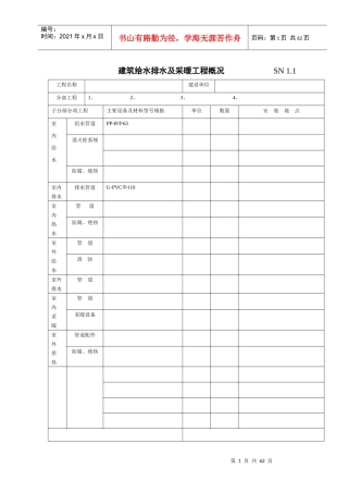 建筑给排水及采暖工程概况