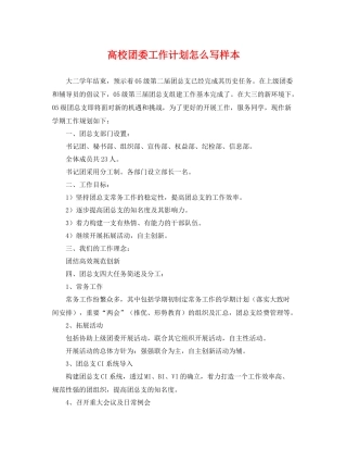 高校团委工作计划怎么写样本 