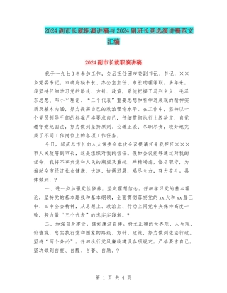 2024副市长就职演讲稿与2024副班长竞选演讲稿范文汇编