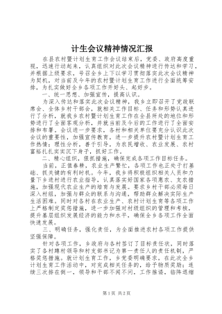 计生会议精神情况汇报