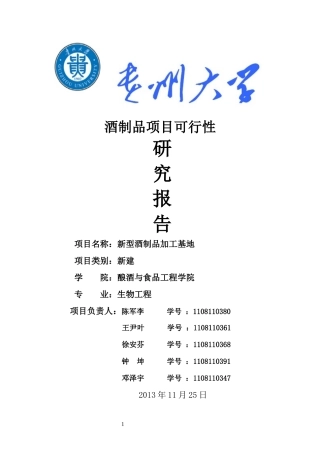 新型酒制品加工基地可行性研究报告