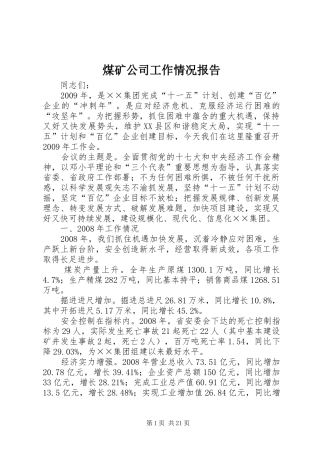 煤矿公司工作情况报告