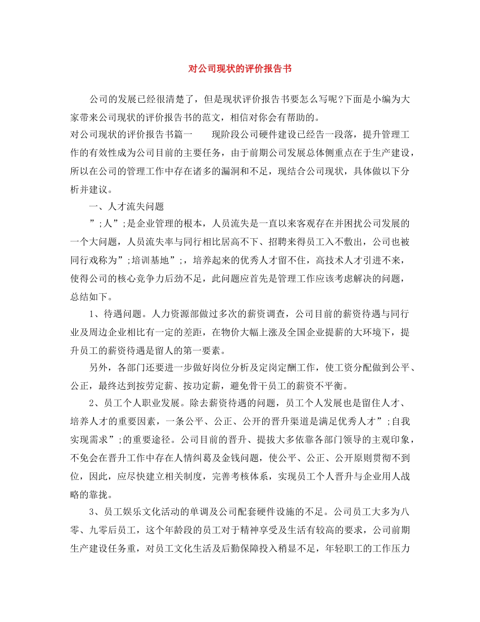 对公司现状的评价报告书 _第1页