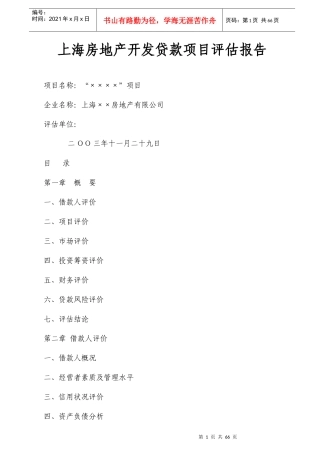 房地产开发贷款项目评估报告