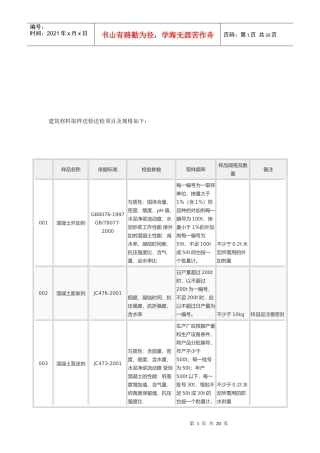 建筑材料取样送检规格大全