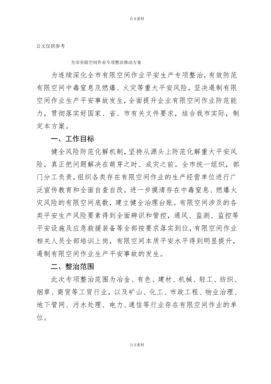 有限空间作业专项整治方案_第1页