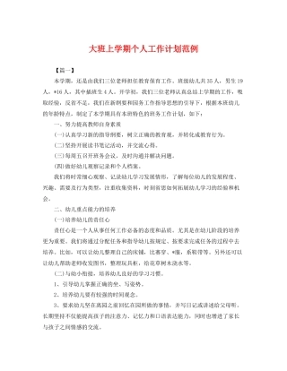 大班上学期个人工作计划范例 