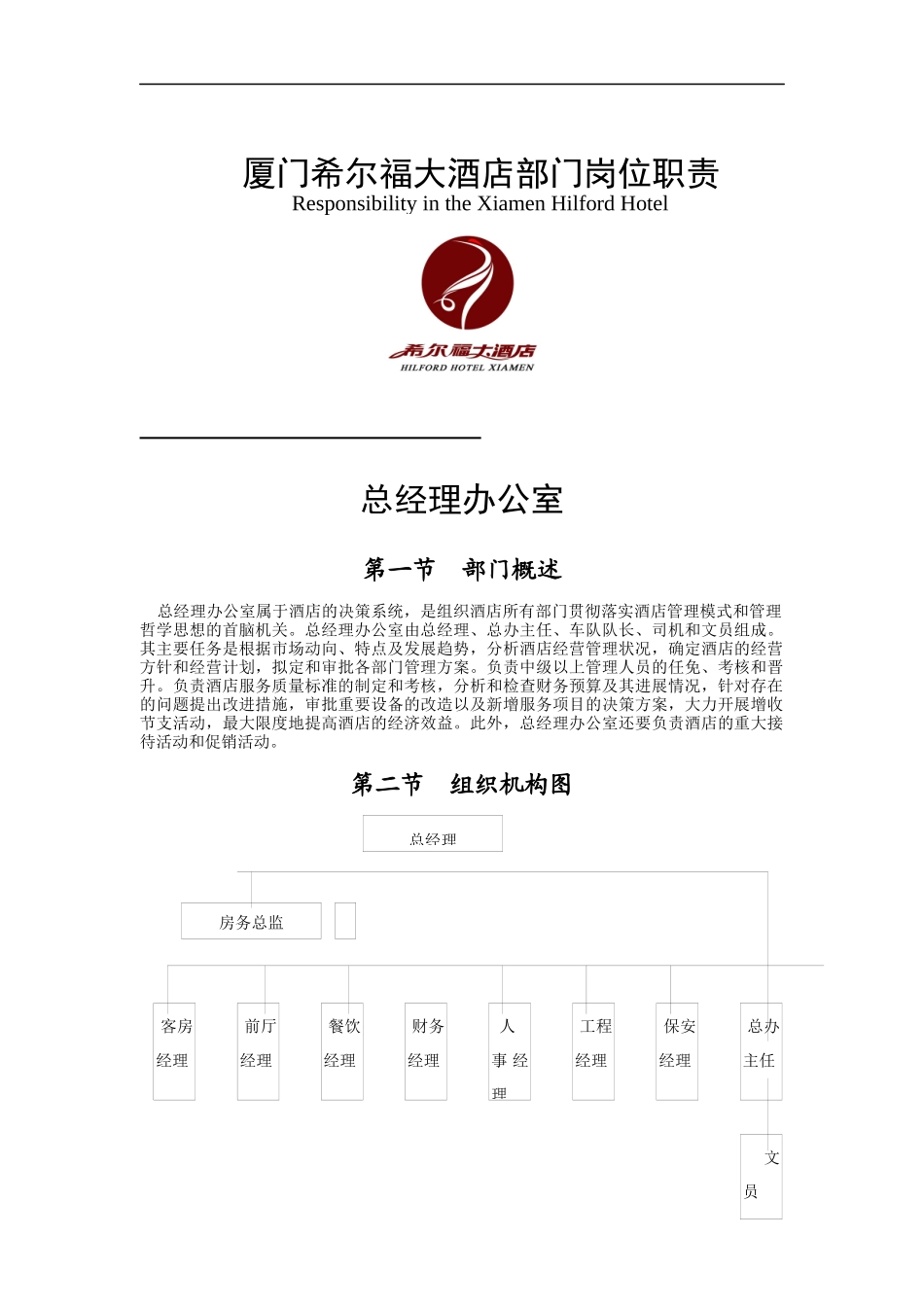 大酒店部门岗位职责 （DOC 16页）_第1页