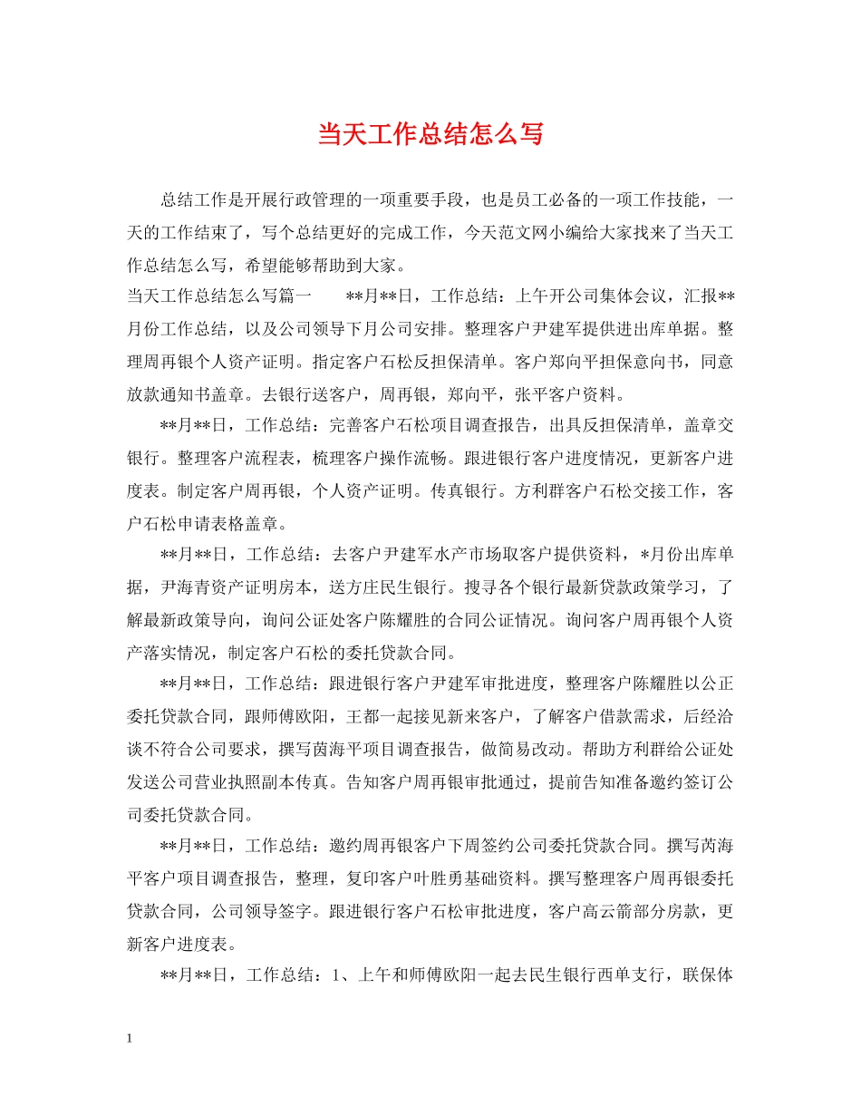 当天工作总结怎么写 _第1页