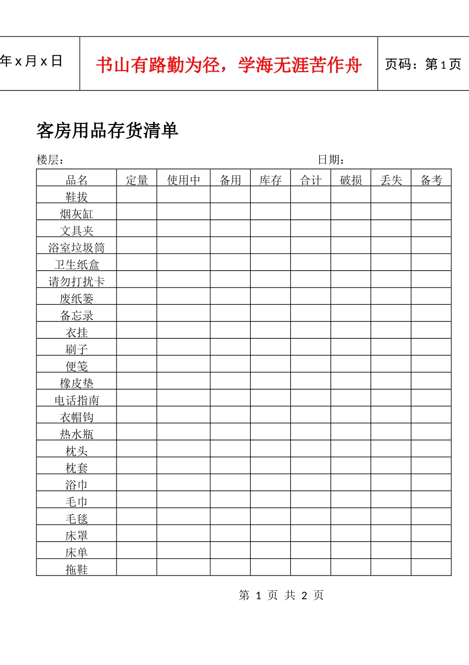 客房用品存货清单_第1页