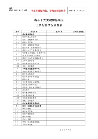 客车十大关键检修单元工装配备