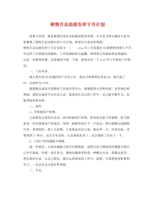 销售月总结报告和下月计划 