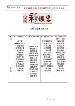 尾牙春酒菜单