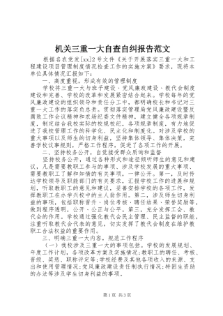 机关三重一大自查自纠报告范文