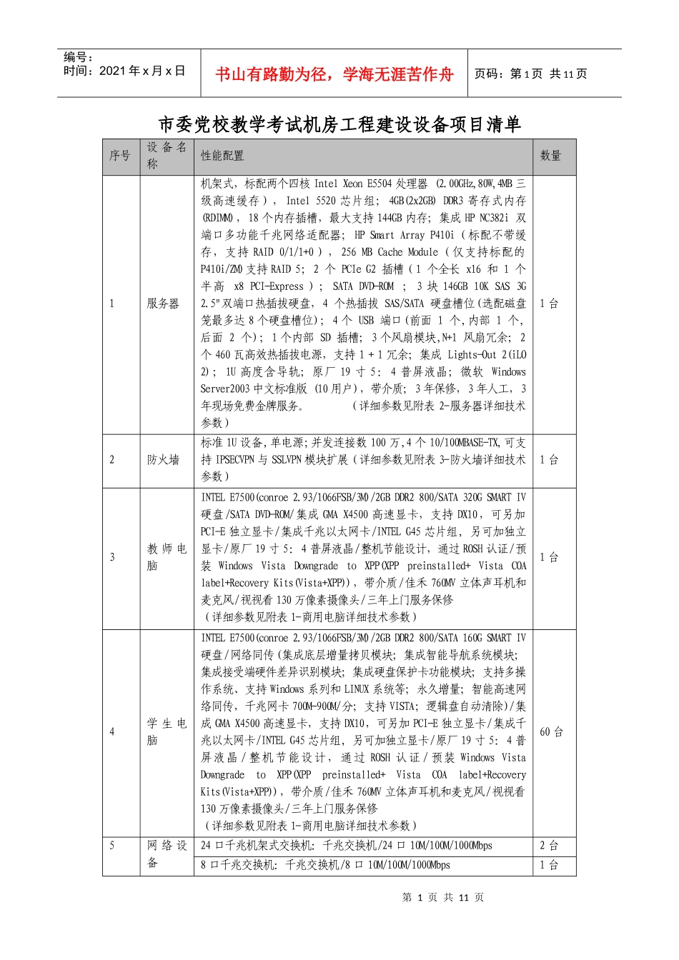 市委党校教学考试机房工程建设设备项目清单_第1页