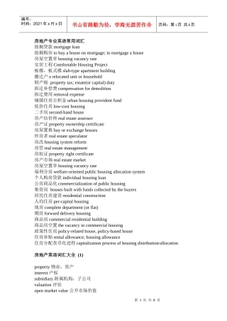 房地产词汇大全