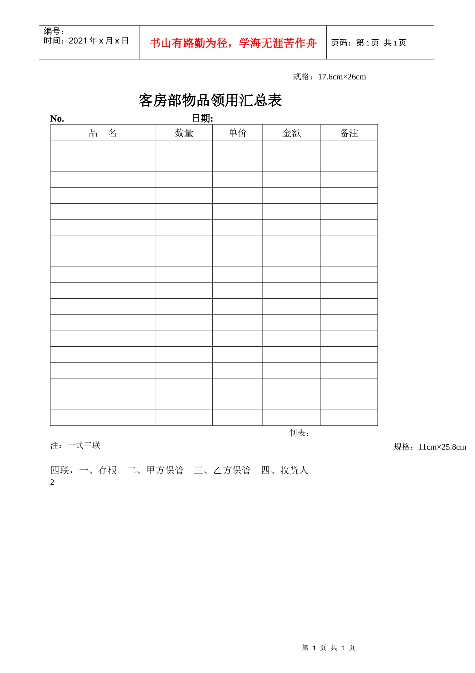 客房部物品领用汇总表_第1页