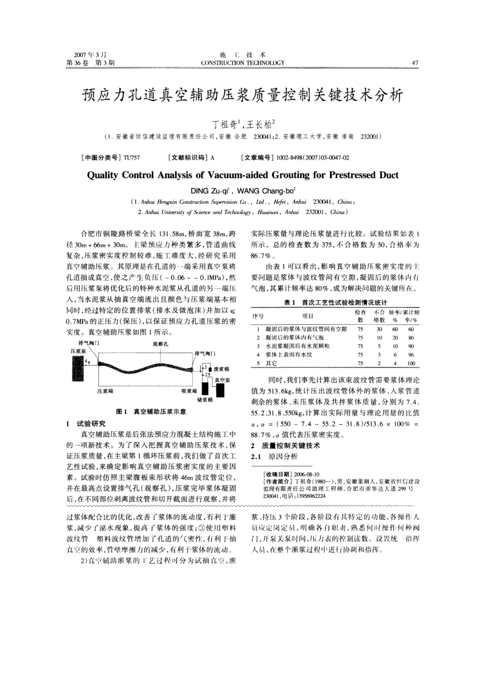 预应力孔道真空辅助压浆质量控制关键技术分析(摘录自《施工技术》07年3期第47-48_第1页
