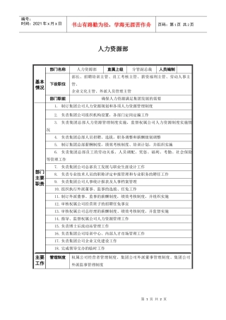 哈药集团公司人力资源部部门职责