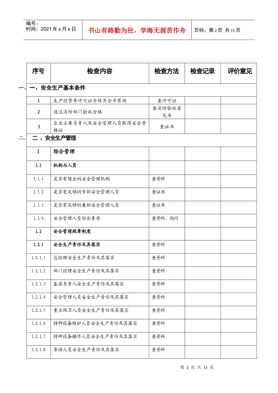 旅游区(点)安全检查表_第2页