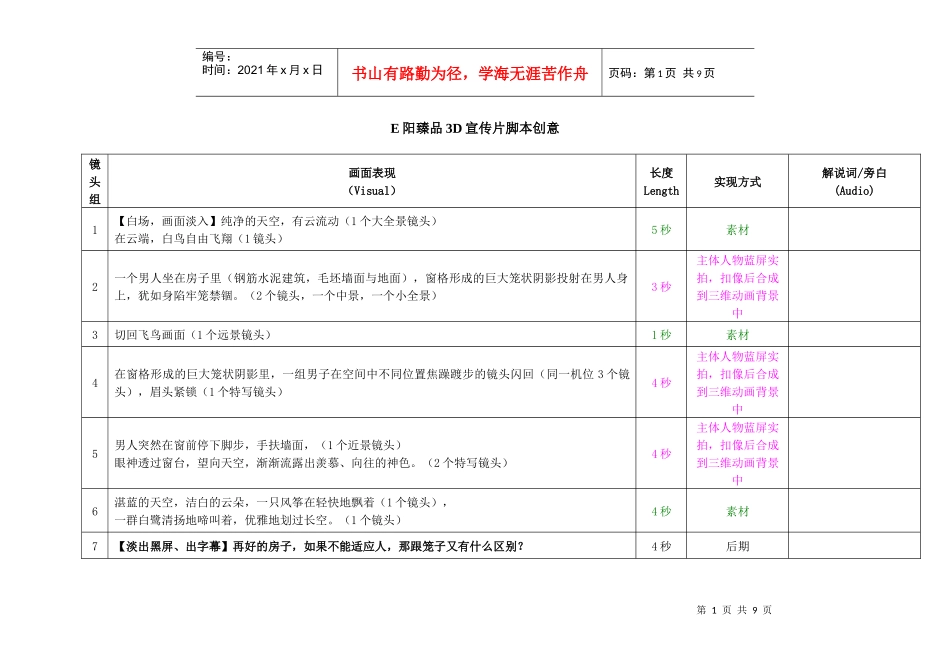 地产项目3D宣传片脚本_第1页